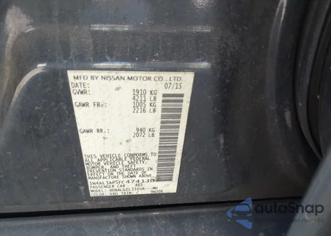 2015 Nissan Altima 2.5 S z USA, uszkodzony, nr VIN 1N4AL3AP5FC474130